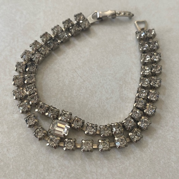 Jewelry - Vintage 1950s 50s silver rhinestone bracelet